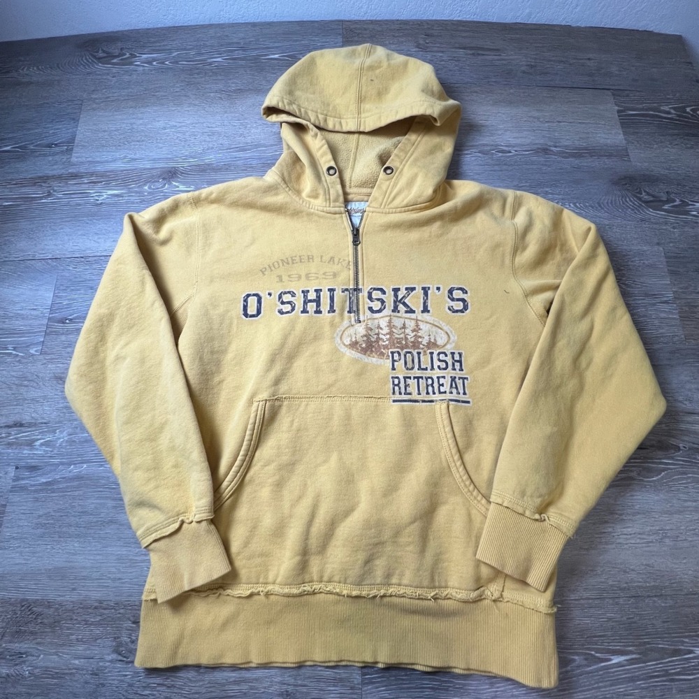Artisans Hoodie Mens S Yellow O'Shitski's Polish Retreat Graphic Quarter-Zip